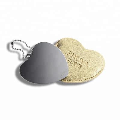 China Beautiful Heart Shaped Compact Makeup Mirror With Chain Smooth Surface for sale