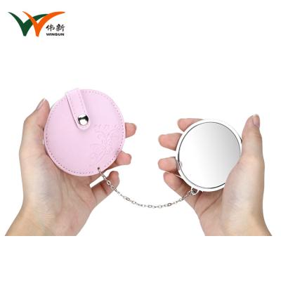 China Leather Compact Shell Handheld Makeup Mirror With Beautiful Designs for sale