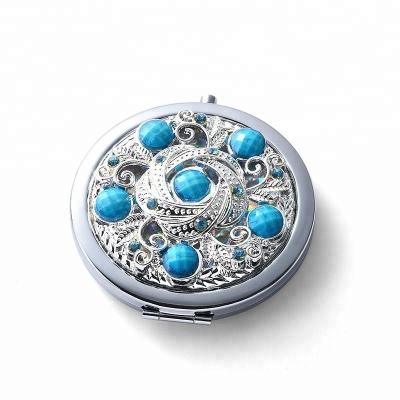 China custom make in mirror factory metal silver diamonds cosmetic mirror for girl`s for sale