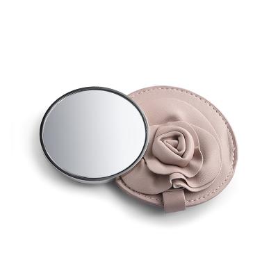 China custom personalized Zinc alloy round metal pocket mirror with flower pu pouch for sale