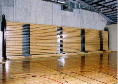 China Warm / Natural Retractable Bleacher Seating Timber Bench Clear Polyurethane for sale