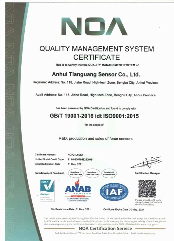 ISO9001 - Anhui Tianguang Sensor Co., Ltd.