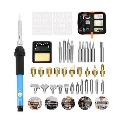 China Home Use EU/UK/US/AU Plug 37Pcs 60W Running Wood Burning Pen Soldering Tool Crafts Tool Set Pyrography Kit Tips With Bag for sale