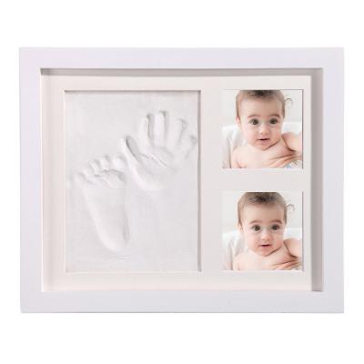 China Memorable Wood Frame Table Hanging Hand and Foot Print Set Baby Hand and Foot Print Mud Newborn Photo Frame for sale