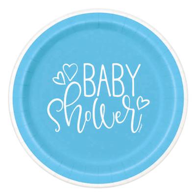 China Blue Boy Disposable Gender Show Baby Party Indicating Flag Pulling Paper Cup Shop PE Tablecloth Disposable Tableware for sale