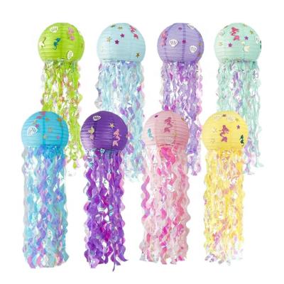 China Artificial Mermaid Theme Decoration DIY Jellyfish Paper Lanterns Kindergarten Props Colorful Lanterns for sale