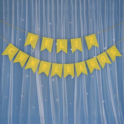 China Feliz Cumpleanos Happy Birthday Banner Goldfish Tail Letter Birthday Party Decoration Disposable Eco-friendly Hot Banner for sale