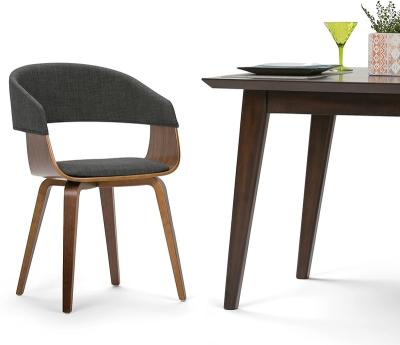 China Contemporary Bentwood Dining Chair Linen Look Fabric And Rounded SOLID WOOD Upholstered Mid Century Modern OEM Manufacturer for sale