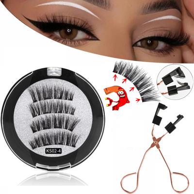 China 4 Pcs Natural False Eyelash Kit 1 Pair Magnetic Reusable Magnetic Lashes Wicks With Ultrathin Magnet And Applicator Tweezers for sale