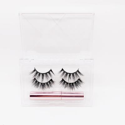 China Natural 2 Pairs in 1 REAL MINK Lashes Eyelash Reusable Magnetic Kit with Free Eyeliner Eye Pen Clear Box for sale