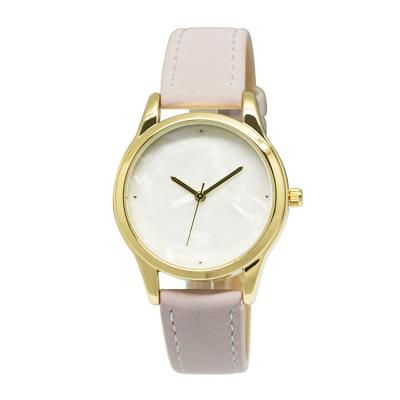 China Non-specific type Japan quatrz movement gold alloy case leather strap white dial women Mexda brand promotion custom wristwatch for sale