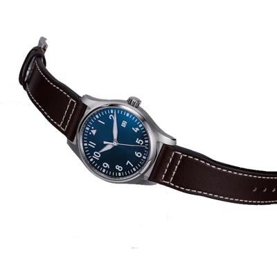 China High Quality Sandblasting Dial Sports Style Piloit Strap Day/Date Mexda Men Wristwatch Day/Date Quartz Brand Japan 3BAR Blue Genuine Leather Movement for sale