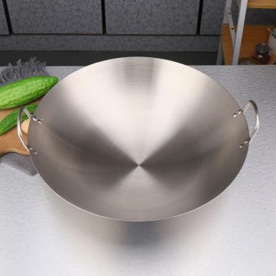 China Hot Selling Viable Wok Pan Use for Gas and Induction Cooker Stainless Steel Wok with Two Handles Metal Wok for Kitchen for sale