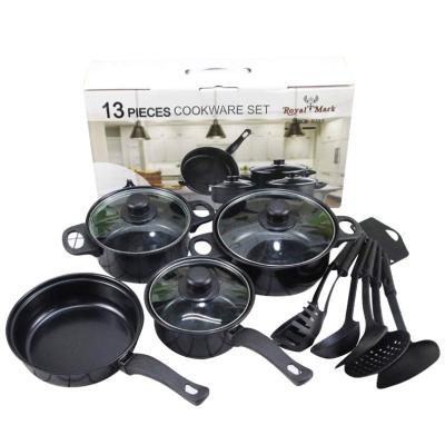 China Wholesale Non Stick Cookware Traditional Iron Pot Set 13 Pieces Set Nonstick Milk Pan Frying Pan Stock Pot Cookware for sale