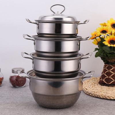 China Sustainable Stainless Steel Kitchen Cookware Sets Lids Evident Food Casserole Camping Pot Stainless Steel Flat Steel Kitchen Cookware Sets for sale