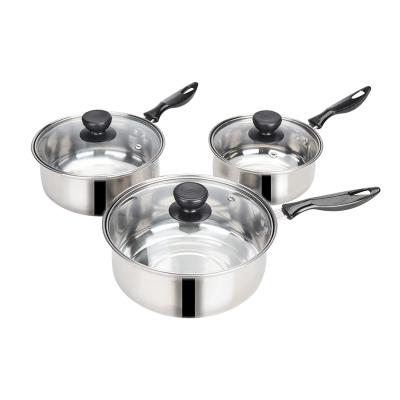 China Sustainable Cheap Belly Pot With Long Handle Stainless Steel Saucepan With Glass Lid for sale