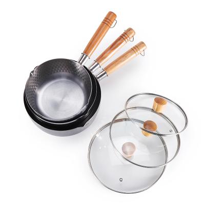 China Viable Japanese Style Milk Casserole With Diamond Pattern Non Stick Soup Pot And Stock Pot Stainless Steel Sauce Pan With Wooden Handle for sale