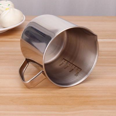 China Sustainable Stainless Steel Milk Cup With Measuring Line Metal Garland Cup With Mouth Kitchen Pouring Instruments for sale