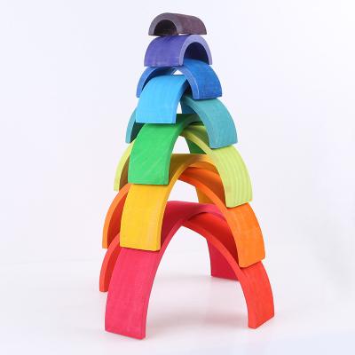 China Giant Wooden Rainbow Stacking Game Montessori Learning Toy Geometry Building Blocks Educational Toys for Baby Kids Toddlers for sale