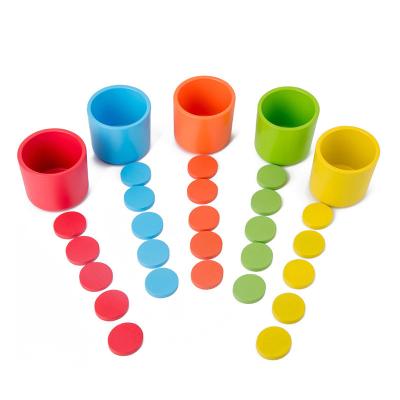 China Hot Selling Montessori Teaching Matching and Counting Toy Wooden Color Classification Matching Matching Cups for sale