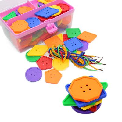 China Early Enlightenment Early Education Kids Toys Button Shape Kids Toys String And Bead Geometric Threading Educational Order Learning Game for sale