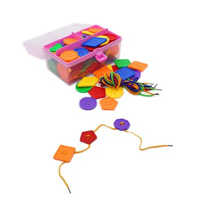 China Teaching Children Board Button Geometric Thread Shape Children Educational Toys String And Bead Order Learning Game for sale