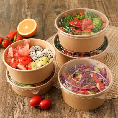 China Eco - Friendly Disposable Kraft Paper Salad Packaging Box With PLA Lid for sale