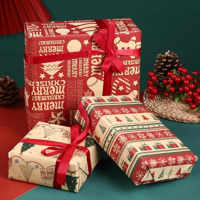 China Recycled Materials Wholesale Thickened Kraft Paper Elk Christmas Gift Wrapping Paper For Supermarket for sale