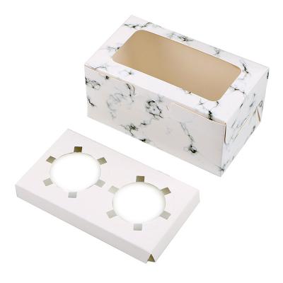 China Handmade Wholesale Marble Paper Box 2/4/6 Tart Grid Sandwich Egg Cup Cake Packaging Box With Clear Windows for sale