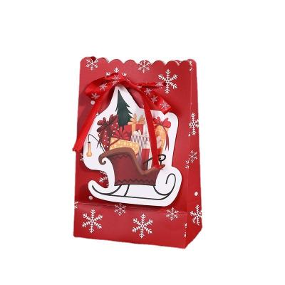 China Handmade Wholesale Gift Bag Bow Snowflake Cute Fashion Food Delivery Grocery Christmas Paper Bag for Gift shop for sale