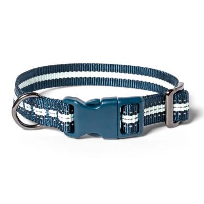 China Glow Adjustable Dark Night Stripe Reflective Custom Nylon Reflective Dog Collar for sale