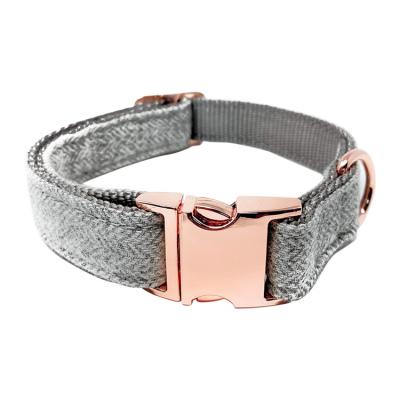 China Customized Free Sample Customized Adjustable Gray Tweed Dog Collar For Dog Pet Supplier for sale