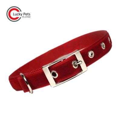 China Personalized Luxury Adjustable Red Velvet Dog Collar With Buckle for sale