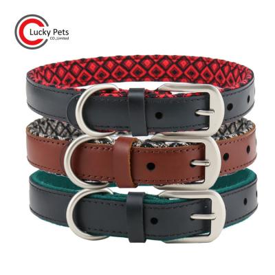 China Custom Padded Luxury Personalized No Pull Heavy Duty Black Leather Dog Collar For Large Dogs Padded for sale