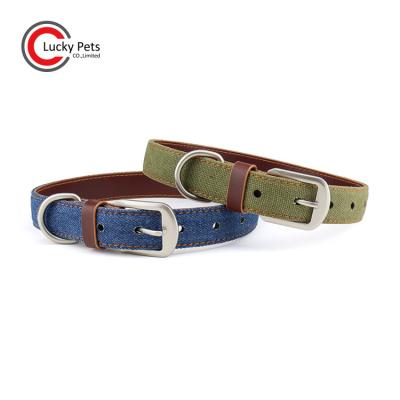 China Personalized Luxury High Quality Adjustable Canvas Dog Collar Leather for sale