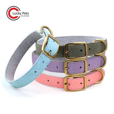 China Personalized Luxury Personalized Faux Vegan Soft Padded Leather Dog Collar With Gold Buckle for sale