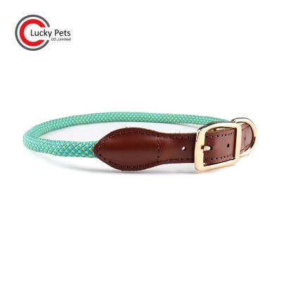 China Fashion Luxury Design Personalized Leather Braided Nylon Rope Dog Collar With Belt Buckle for sale