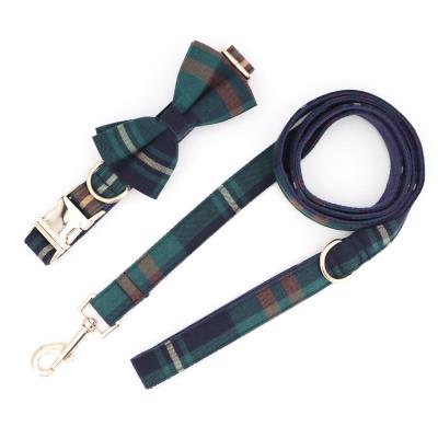 China Personalized Luxury Custom Adjustable Pets Plaid Bow Tie Dog Collar and Leash Set for sale