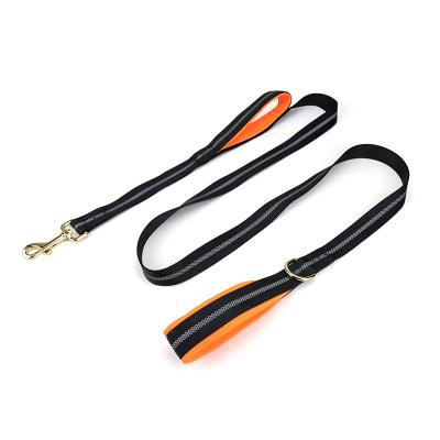 China Padded Pet Walking Strong 6ft Reflective Nylon Dog Leash With Comfortable Padded Double Handle for sale