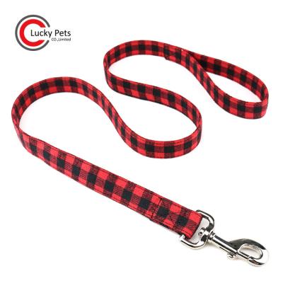 China Professional Dog Leash Plaid Fabric Check Manufacturer Custom Tartan Leash Red Rope for sale