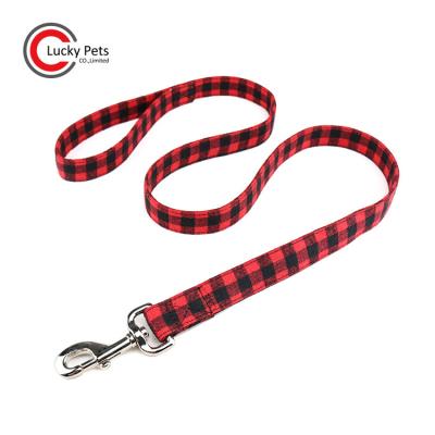 China Custom Professional Plaid Fabric Dog Leash Tartan Leash Custom Heavy Duty Cotton Manufacturer Pet Products Dog Leash for sale