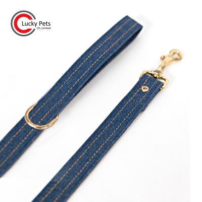 China Personalized Custom Premium Jeans Pet Lead Denim Fabric Dog Leash With Gold Hardware for sale