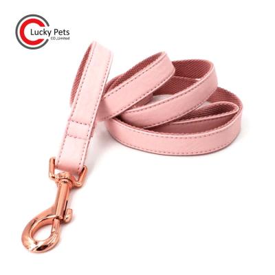 China Personalized Customized Luxury Super Soft PU Leather Dog Leash With Rose Gold Buckle for sale