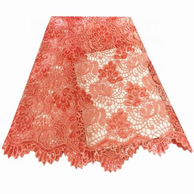 China New Fashion Sparkle Water Soluble Chemical Viable French Lace Trim African Nigerian Polyester Guipure Fabric With Sequins for sale