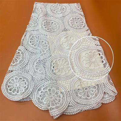 China Wholesale Water Soluble High Quality Material Lace French Elegant Bridal Evening Dress Pure White Sequins Lace Fabric Embroidery 5 Yards for sale