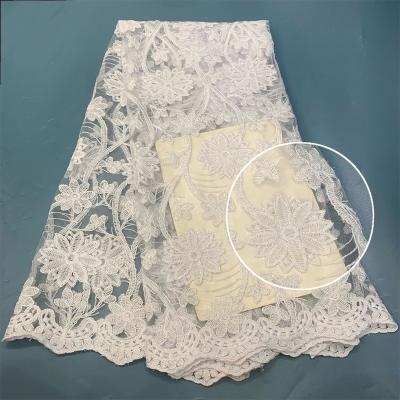 China New Water Soluble Clothing Designs Pure White Sparkle Tulle Sequins Lace Up Nigerian Embroidery African Dress Polyester Material Wedding Fabric for sale