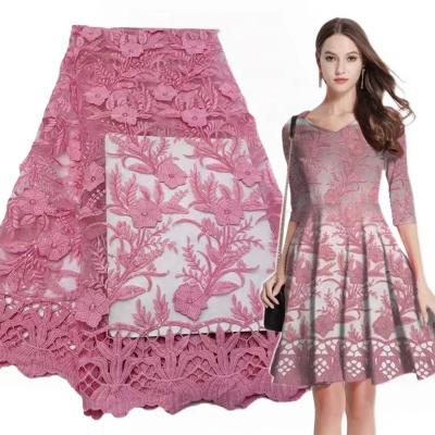 China 3D Color 2022 High Quality Sequins Pink Embroidery 3D Party Dress African Dress For Women Mesh Lace Fabric Fashion Designs for sale