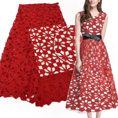 China 2022 water soluble new red color rope lace up high quality water soluble embroidery african dress dress for women lace up fabric fashion designs for sale