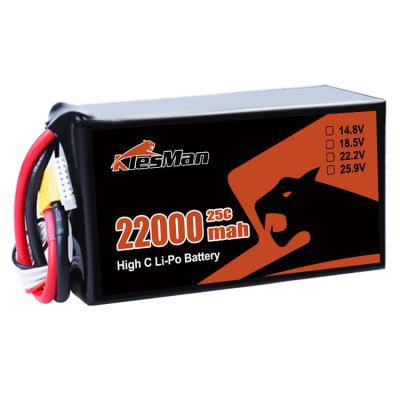 China Klesman Lipo FPV Drone Battery 6S 22.2V 22000mAh 25C UAV Batteries with XT60 Connector 40 Minutes Empty Flight Time for sale