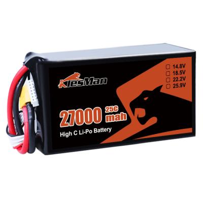 China Racing FPV Drone Compatible Lipo FPV Drone Battery 6S 22.2V 27000mAh 25C UAV Batteries with XT60 Connector for sale